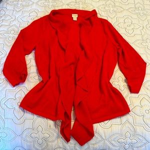 Red Chico’s Open Ruffled Sweater Cardigan Size L